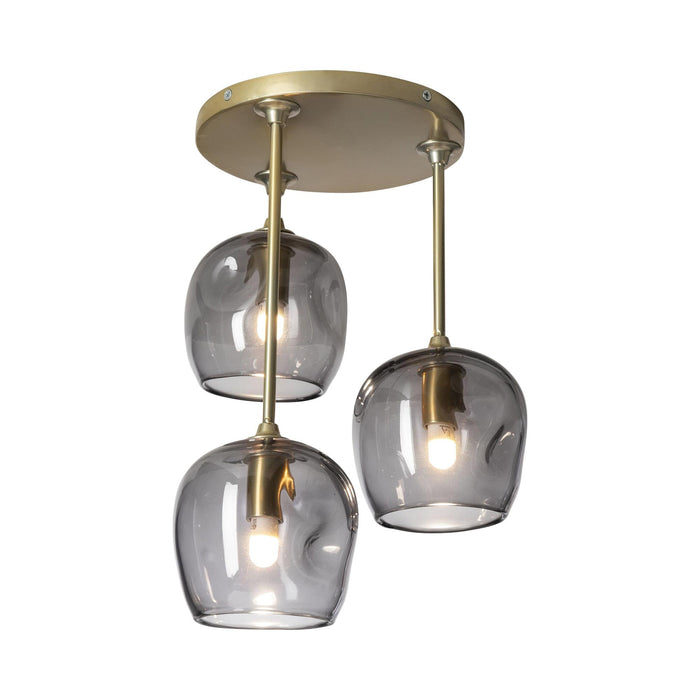 Ume Multi Light Semi Flush Ceiling Light in Modern Brass/Cool Grey Glass (3-Light).