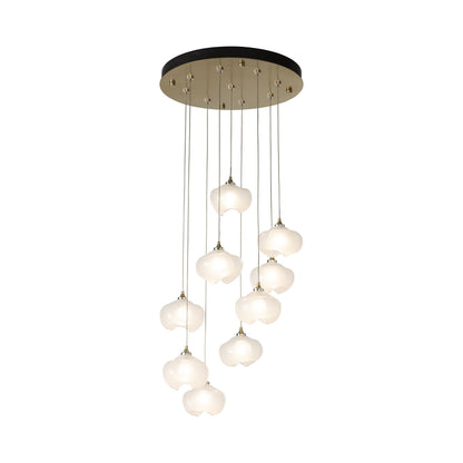 Ume Round LED Multi Light Pendant Light in Modern Brass/Frosted Glass.
