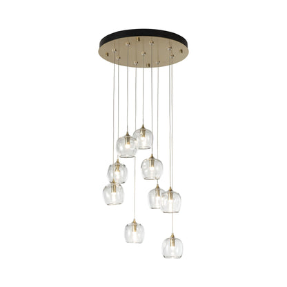Ume Round LED Multi Light Pendant Light in Modern Brass/Clear Glass.