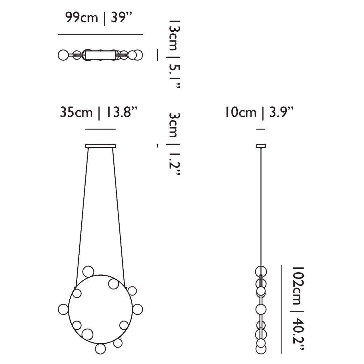 Hubble Bubble Chandelier - line drawing.