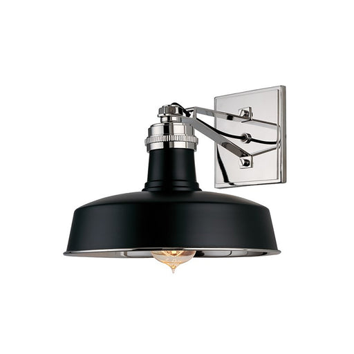 Hudson Falls Wall Light in Black and Polished Nickel.