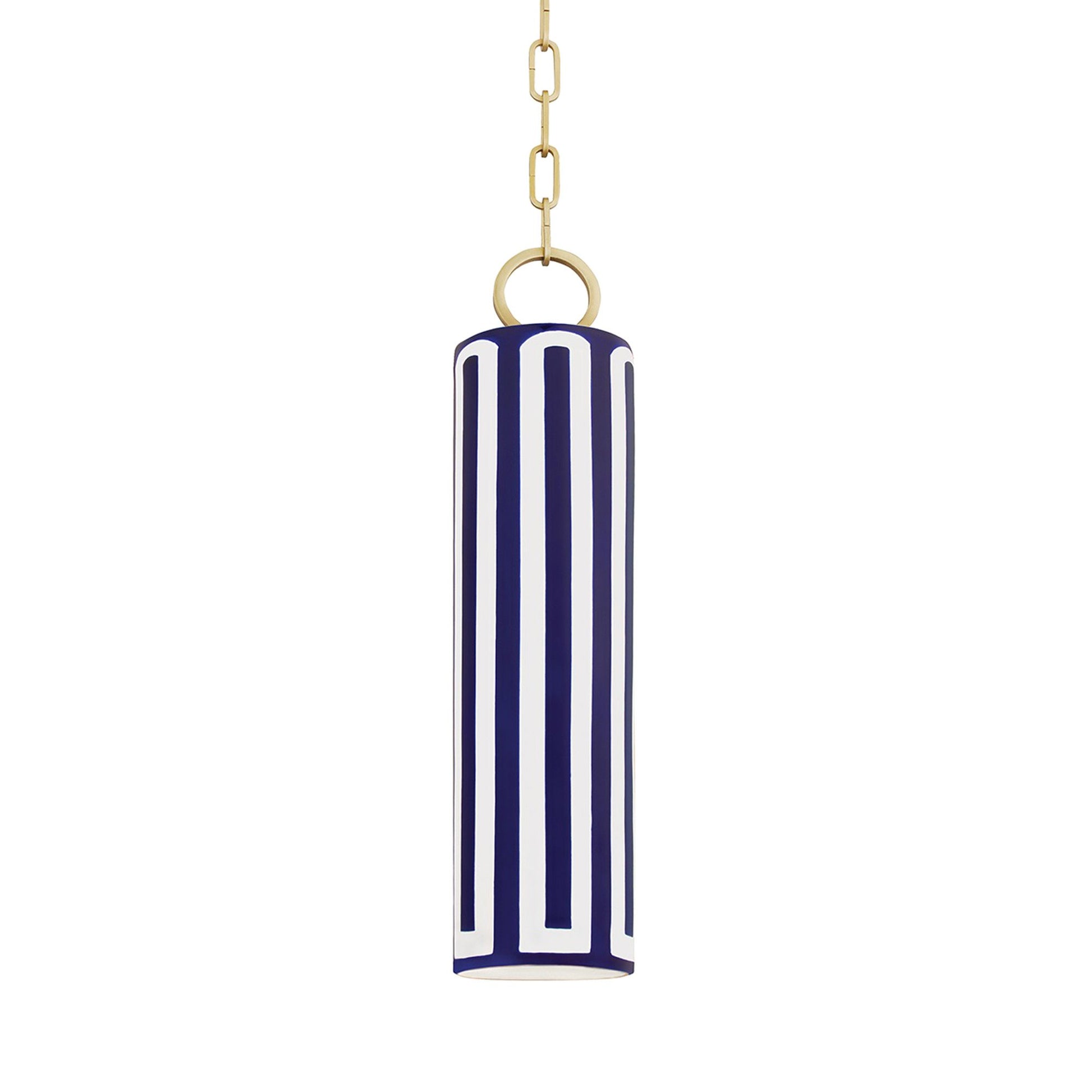 Brooklyn Pendant Light in Aged Brass/Blue Combo.