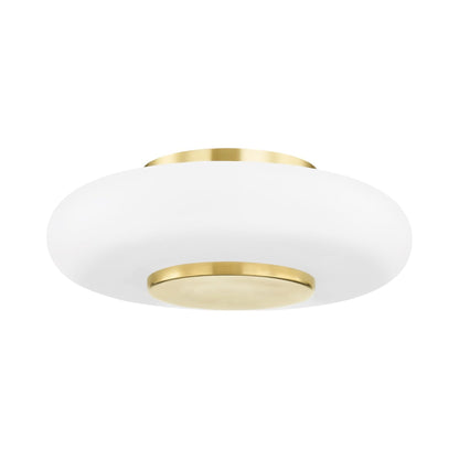 Blyford LED Flush Mount Ceiling Light in Aged Brass.