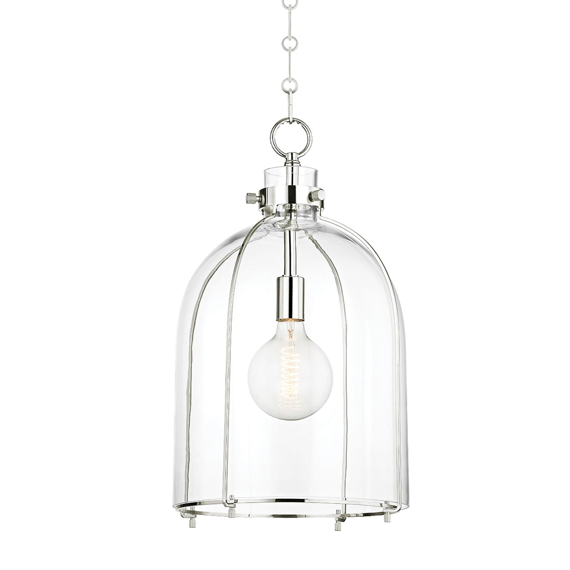Eldridge Glass Pendant Light in Dome/Polished Nickel.