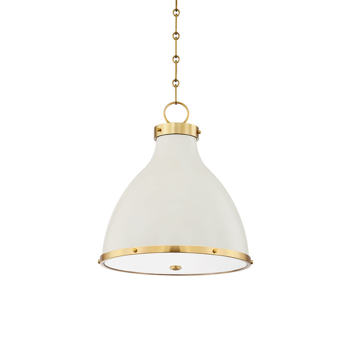 Painted No. 3 Pendant Light in Aged Brass/Off White.