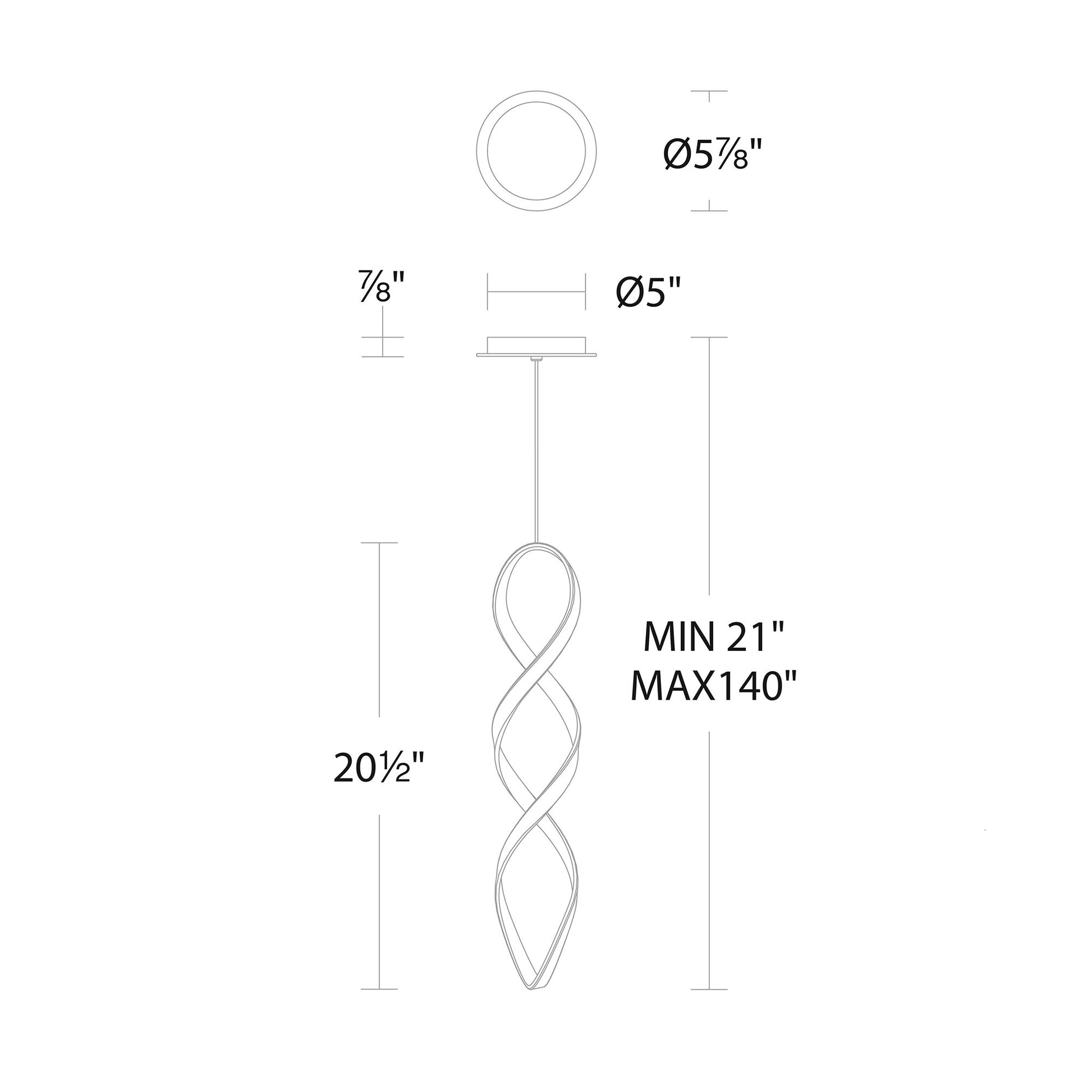 Interlace Mini LED Pendant Light - line drawing.