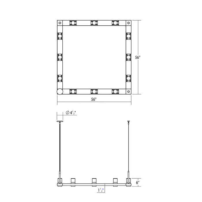 Intervals® Square LED Suspension Light - line drawing.