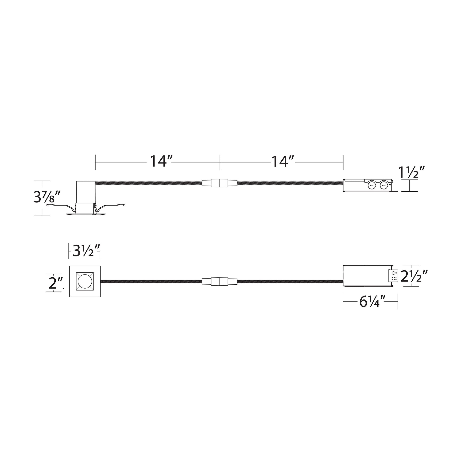 Ion 2 Inch Square LED Downlight - line drawing.