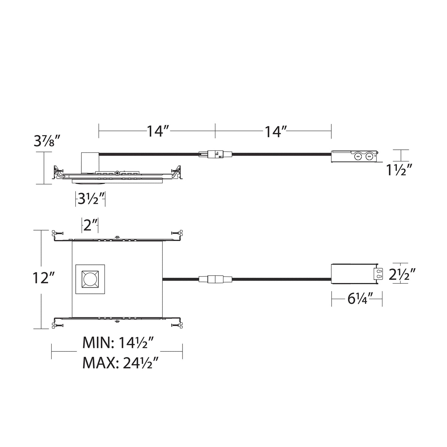 Ion 2 Inch Square LED Downlight - line drawing.