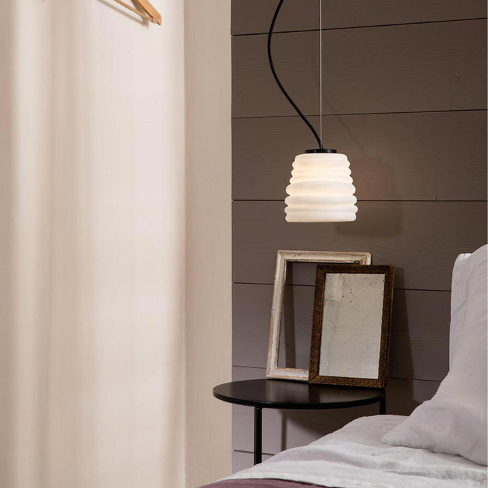 Bibendum LED Pendant Light in bedroom.