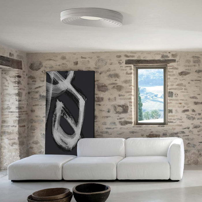 R.O.M.A LED Semi Flush Mount Ceiling Light in living room.