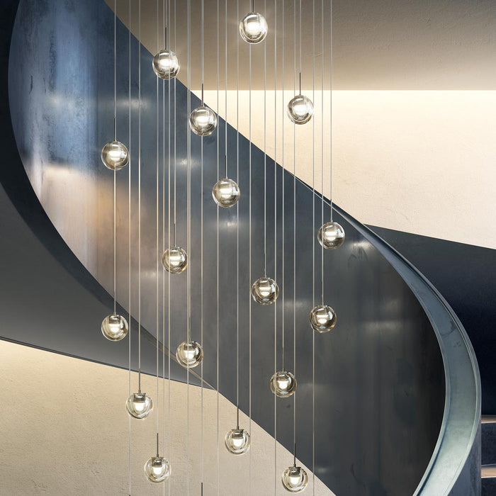 Dew LED Multi Light Pendant Light in stairs.