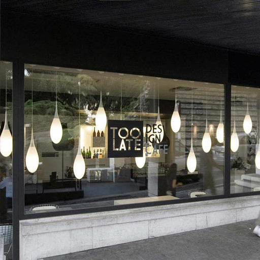 Spillo Outdoor Pendant Light in coffee shop.