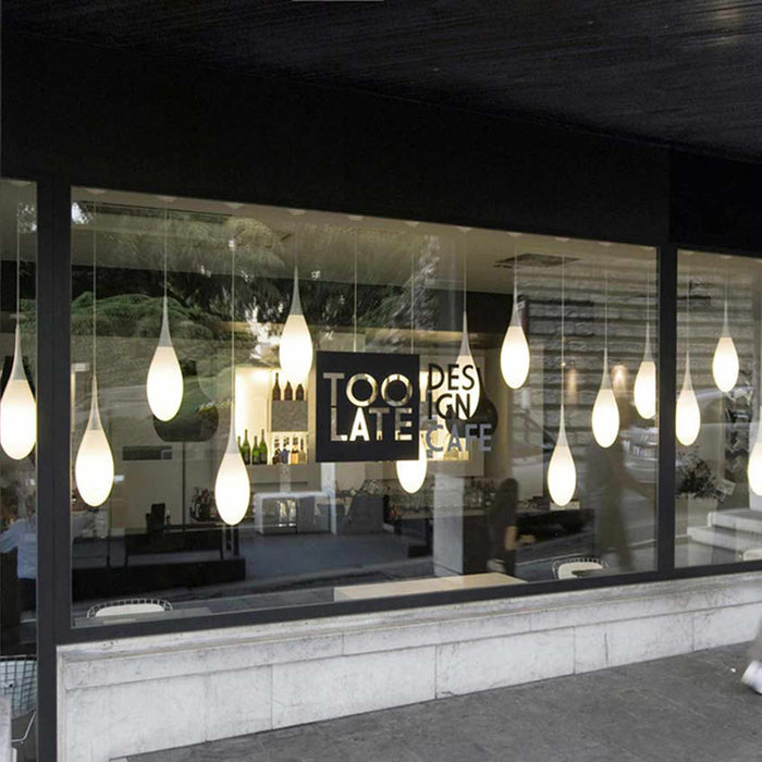 Spillo Outdoor Pendant Light in coffee shop.