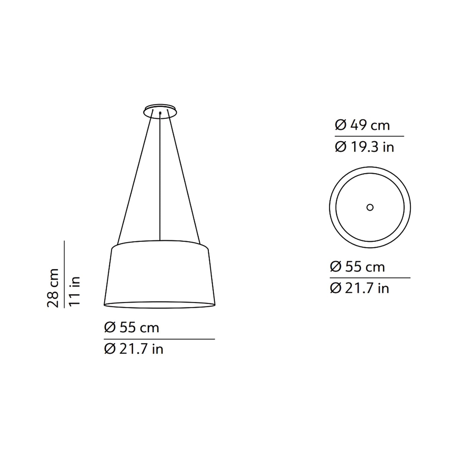 Tripod Pendant Light - line drawing.