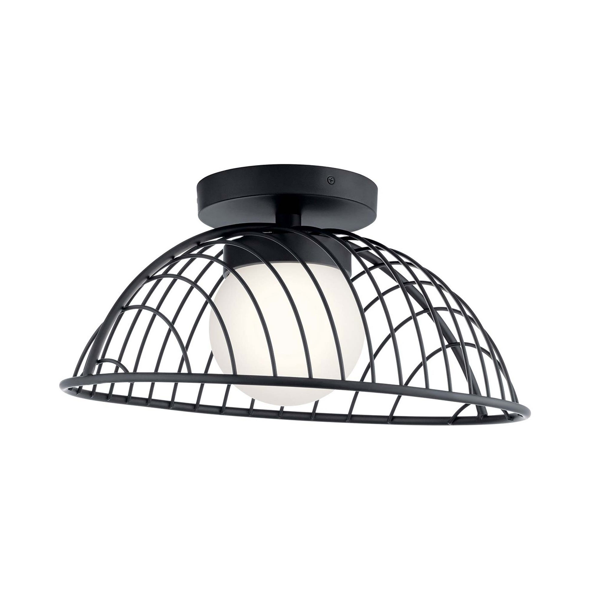 Clevo LED Semi Flush Ceiling Light in Matte Black.