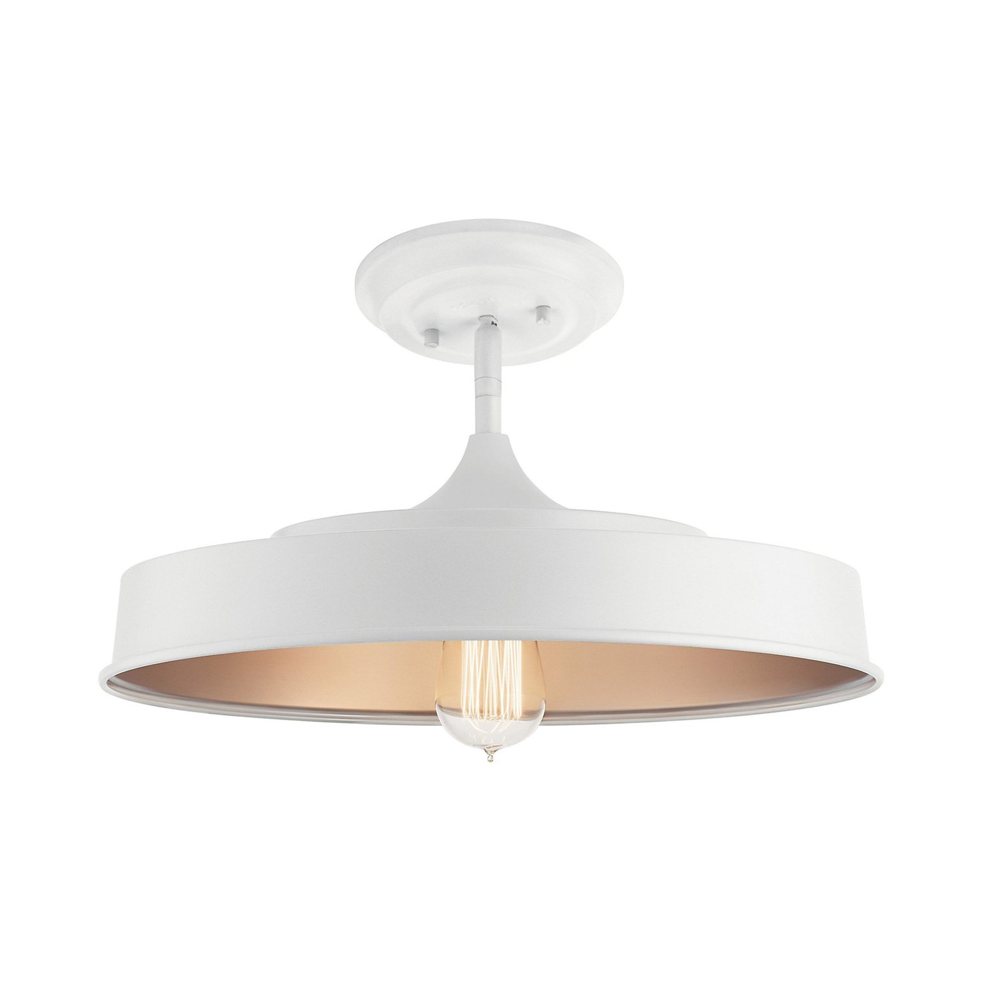 Elias LED Semi Flush Ceiling Light in White.
