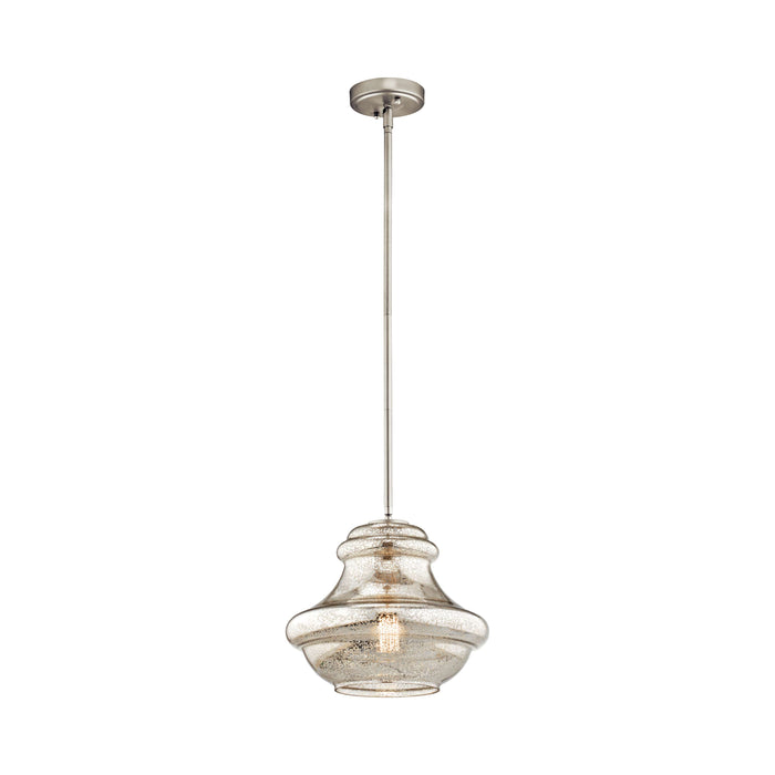 Everly Schoolhouse Pendant Light in Brushed Nickel/Mercury Glass.