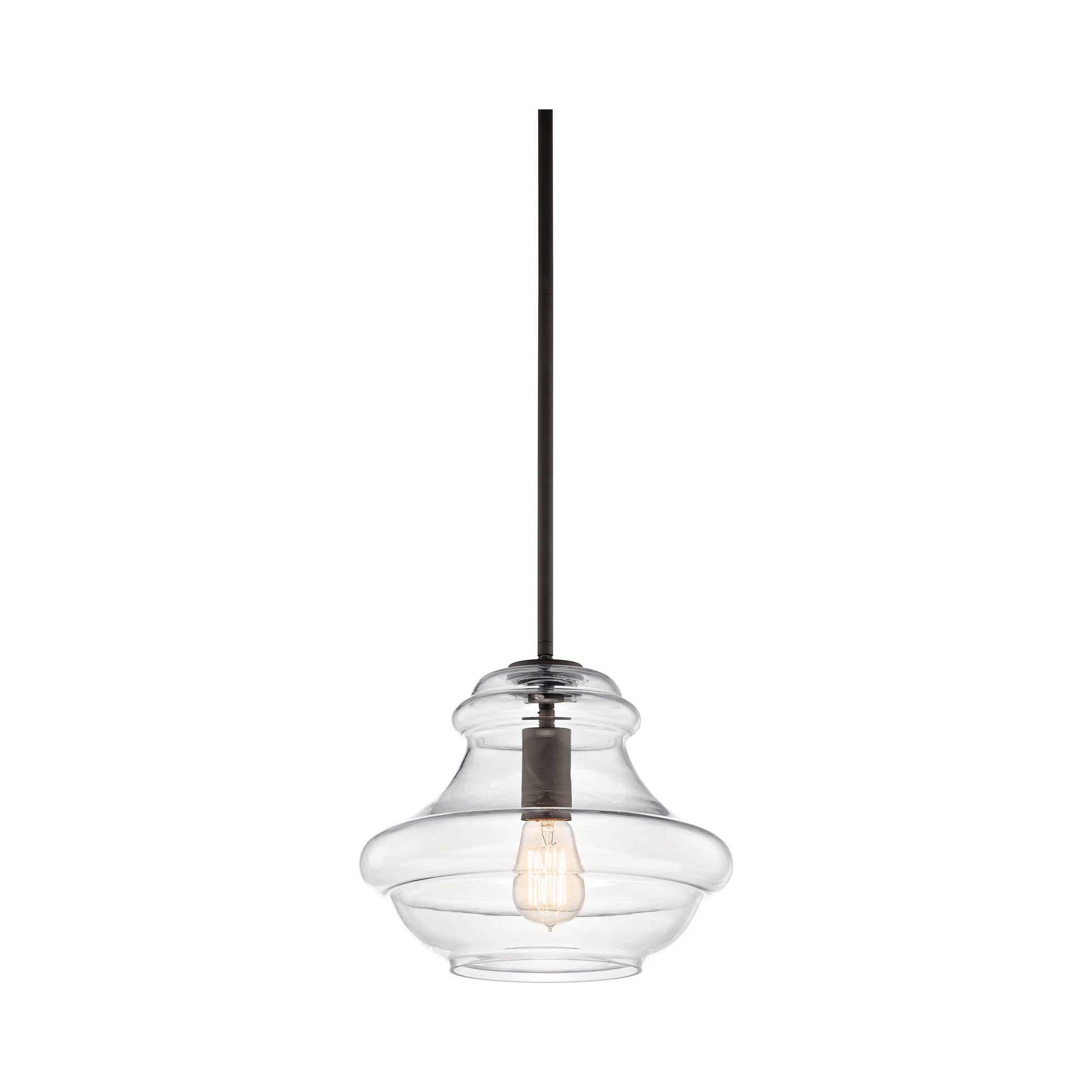 Everly Schoolhouse Pendant Light in Olde Bronze/Clear Glass.