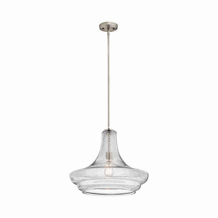 Everly Trumpet Pendant Light in Trumpet/Brushed Nickel/Clear Seeded Glass (Large).