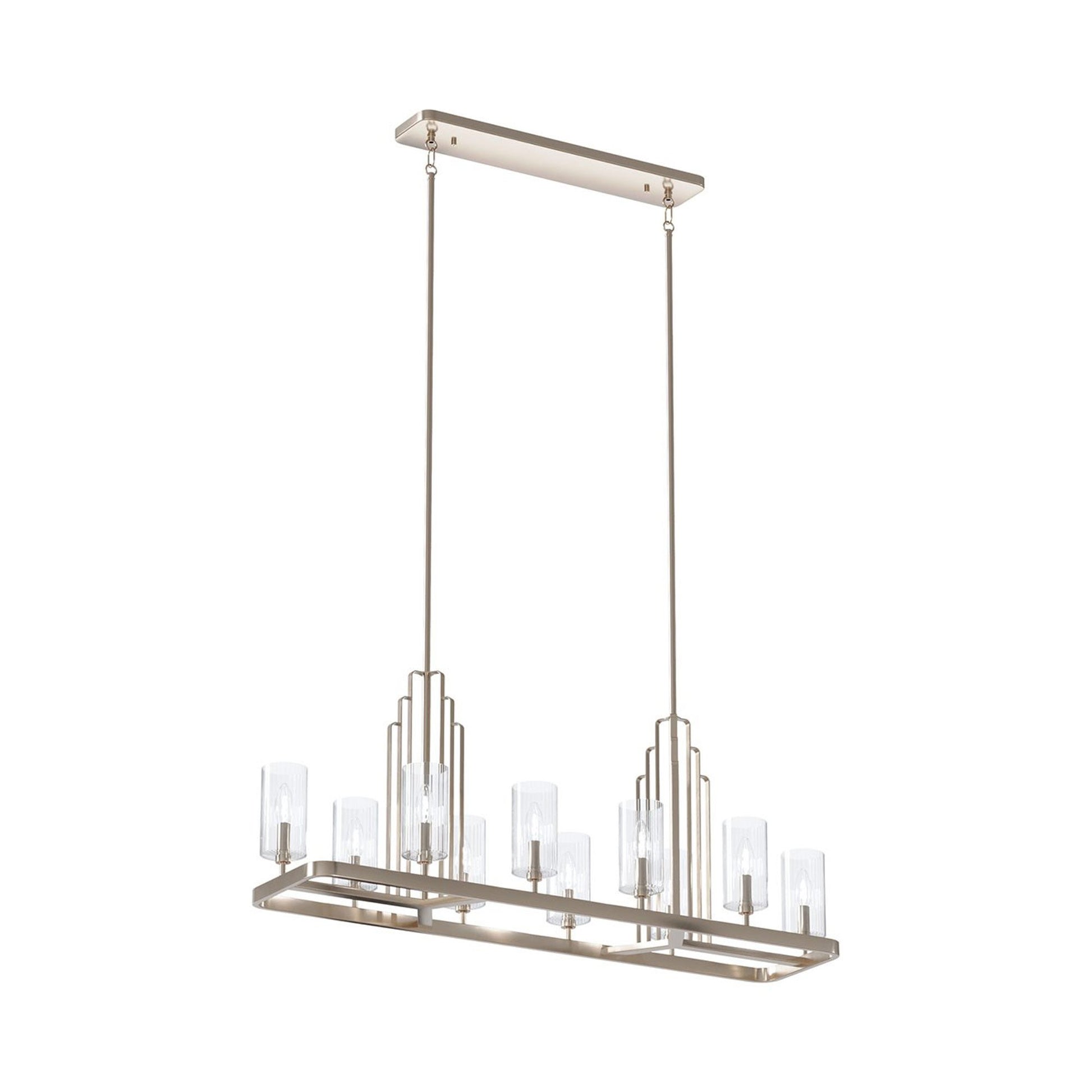 Kimrose Linear Pendant Light in Polished Nickel.