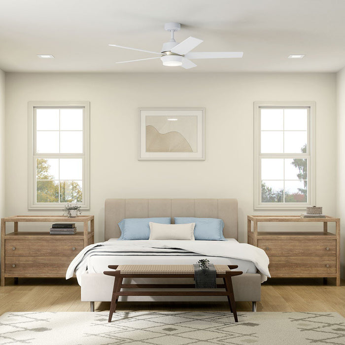 Maeve LED Ceiling Fan in bedroom.