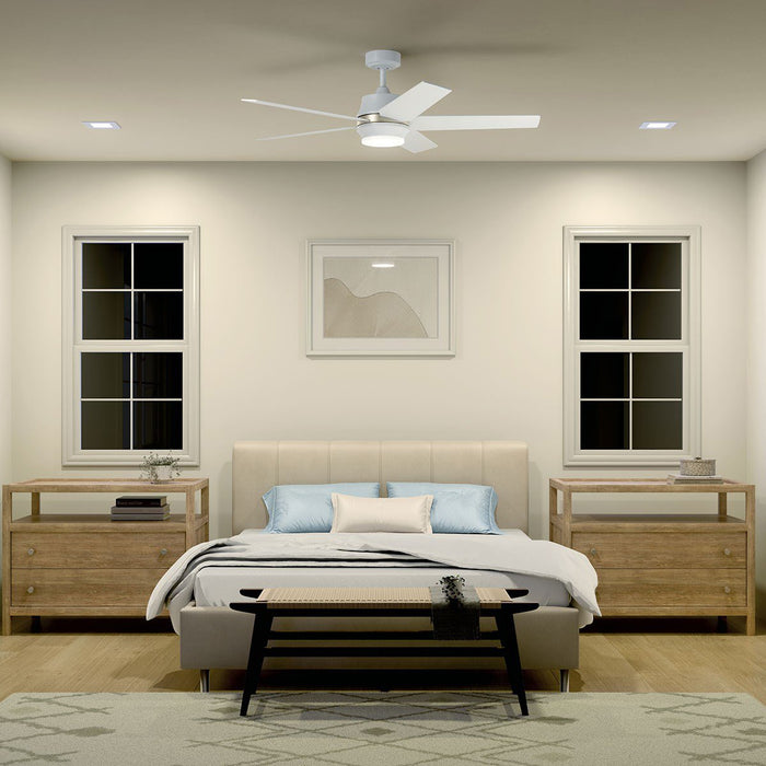 Maeve LED Ceiling Fan in bedroom.