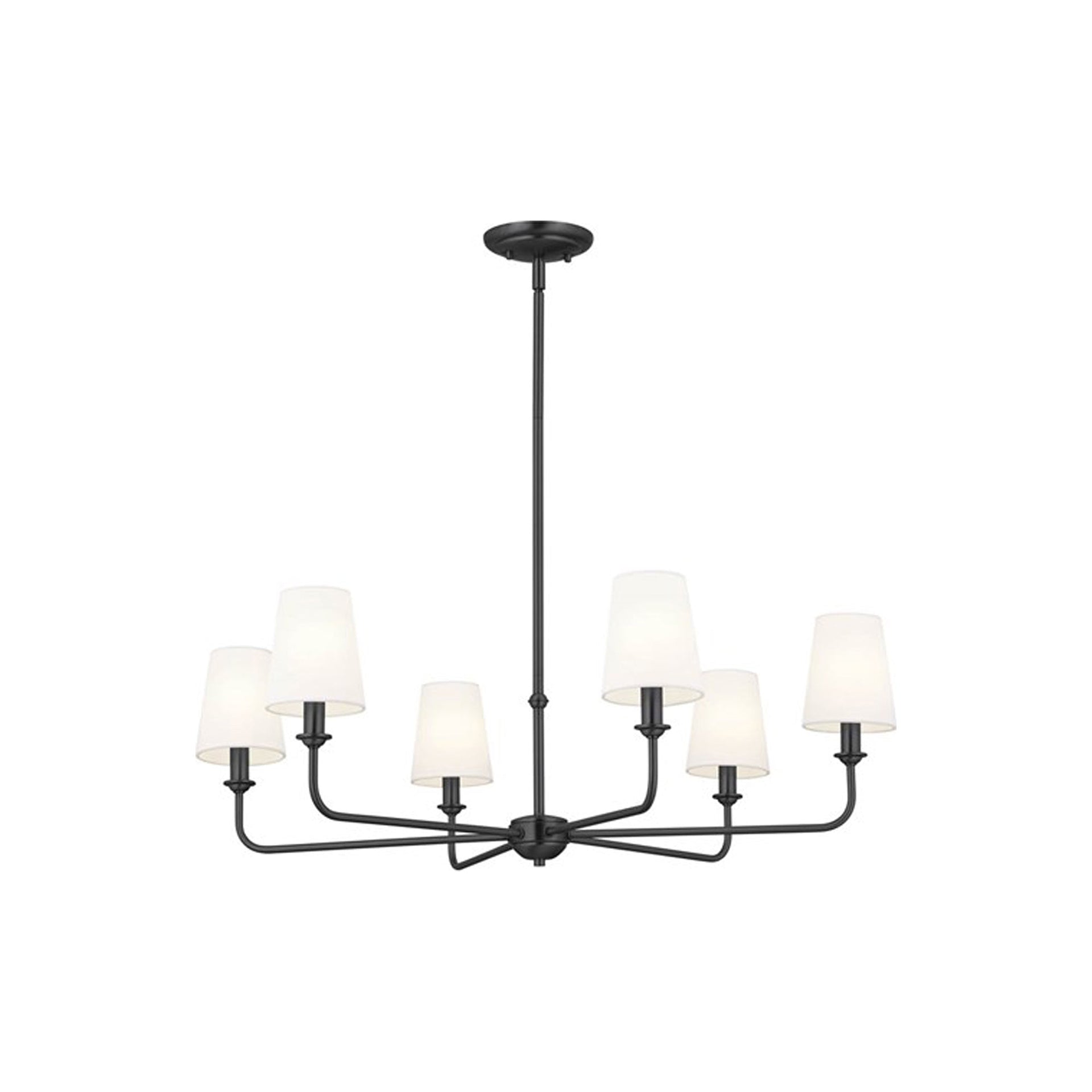 Black Steel 6-Light Chandelier with Fabric Shades