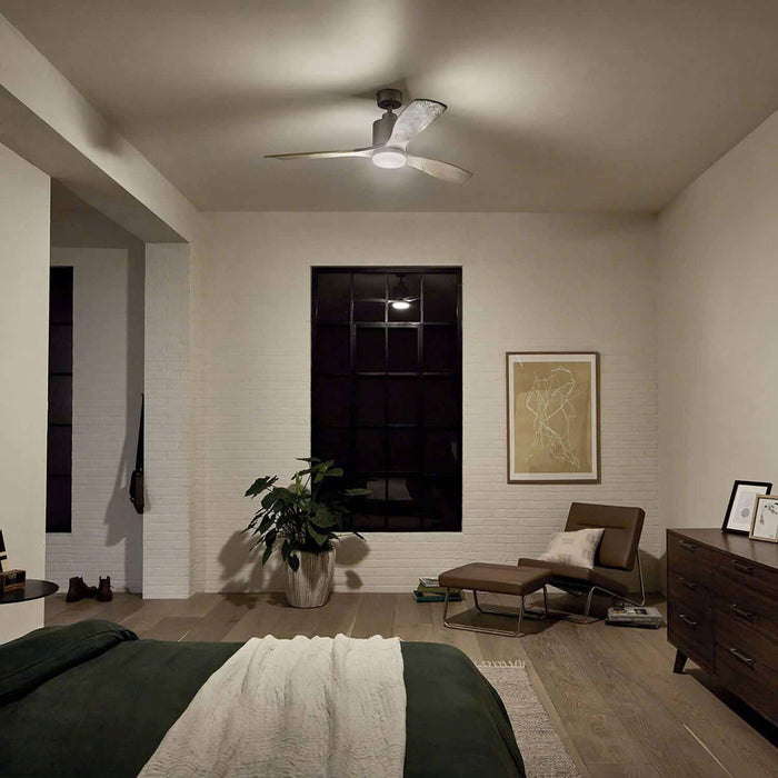 Ridley II LED Ceiling Fan in bedroom.