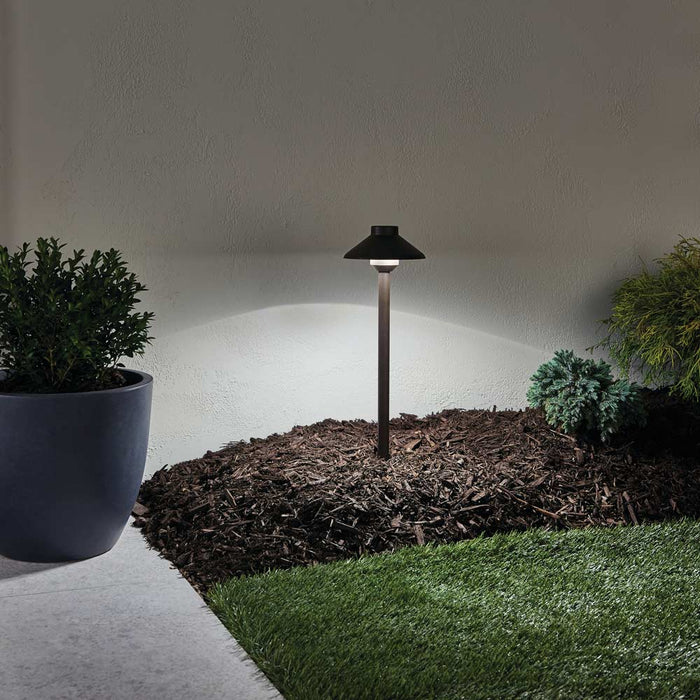Stepped Dome LED Path Light in Outdoor Area.