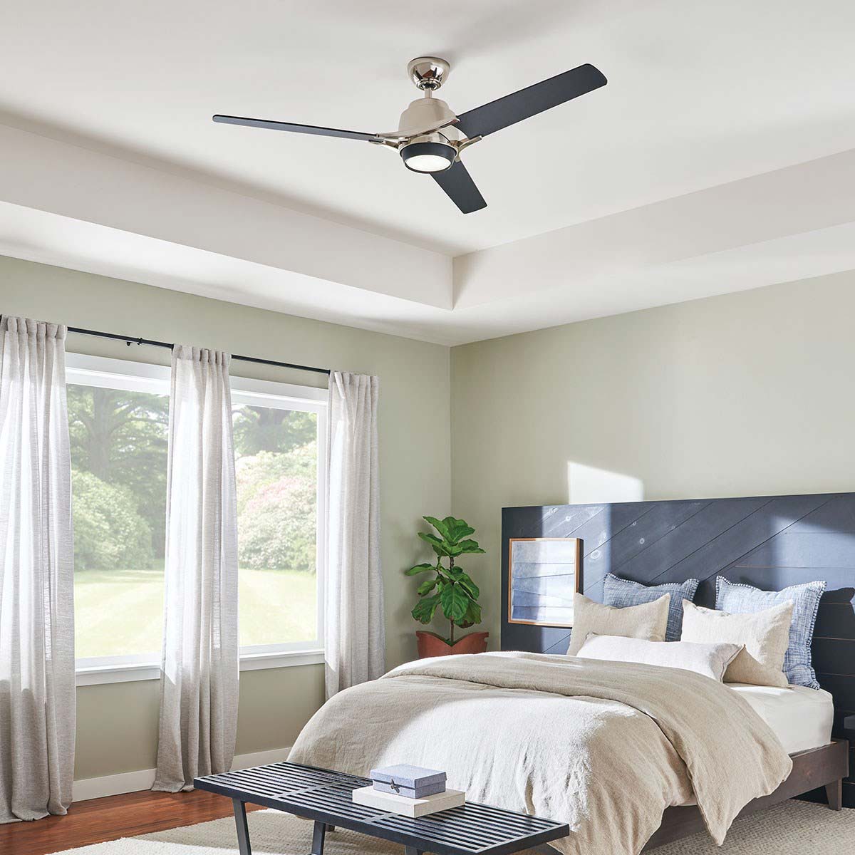 Zeus LED Ceiling Fan in bedroom.