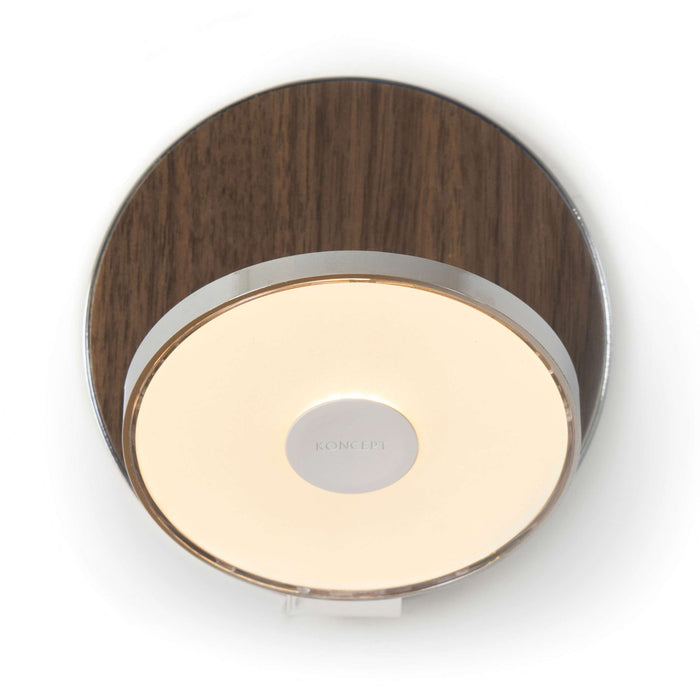 Gravy Hardwire LED Wall Light in Chrome and Oiled Walnut.