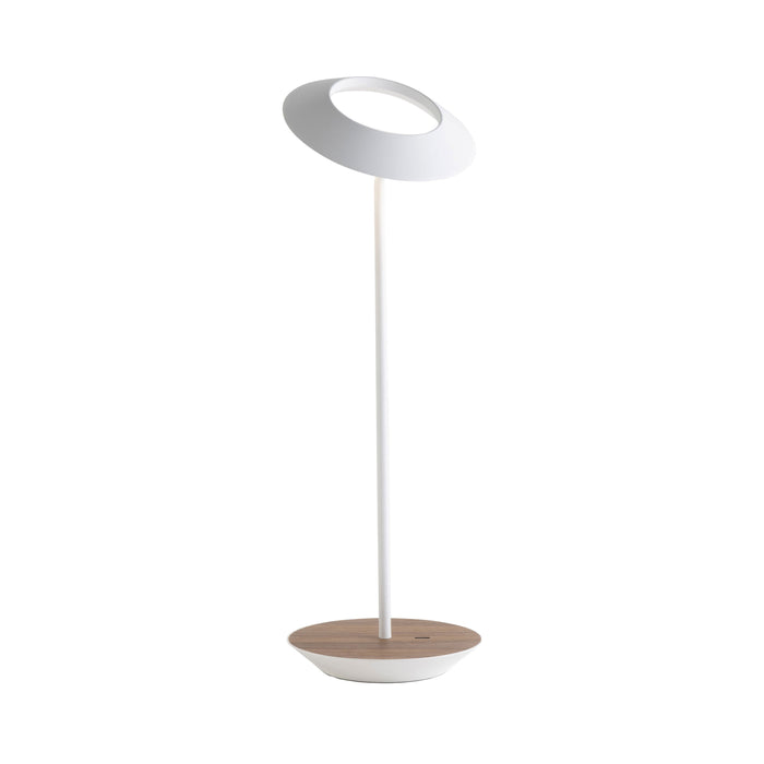 Royyo LED Desk Lamp in Matte White and Oiled Walnut.