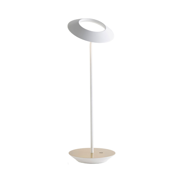 Royyo LED Desk Lamp in Matte White and Brushed Brass.