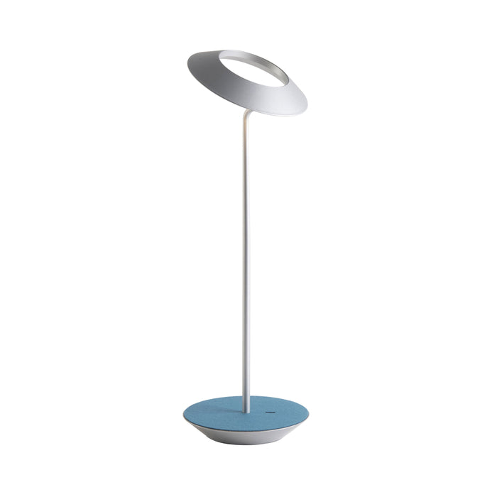 Royyo LED Desk Lamp in Silver and Azure Felt.