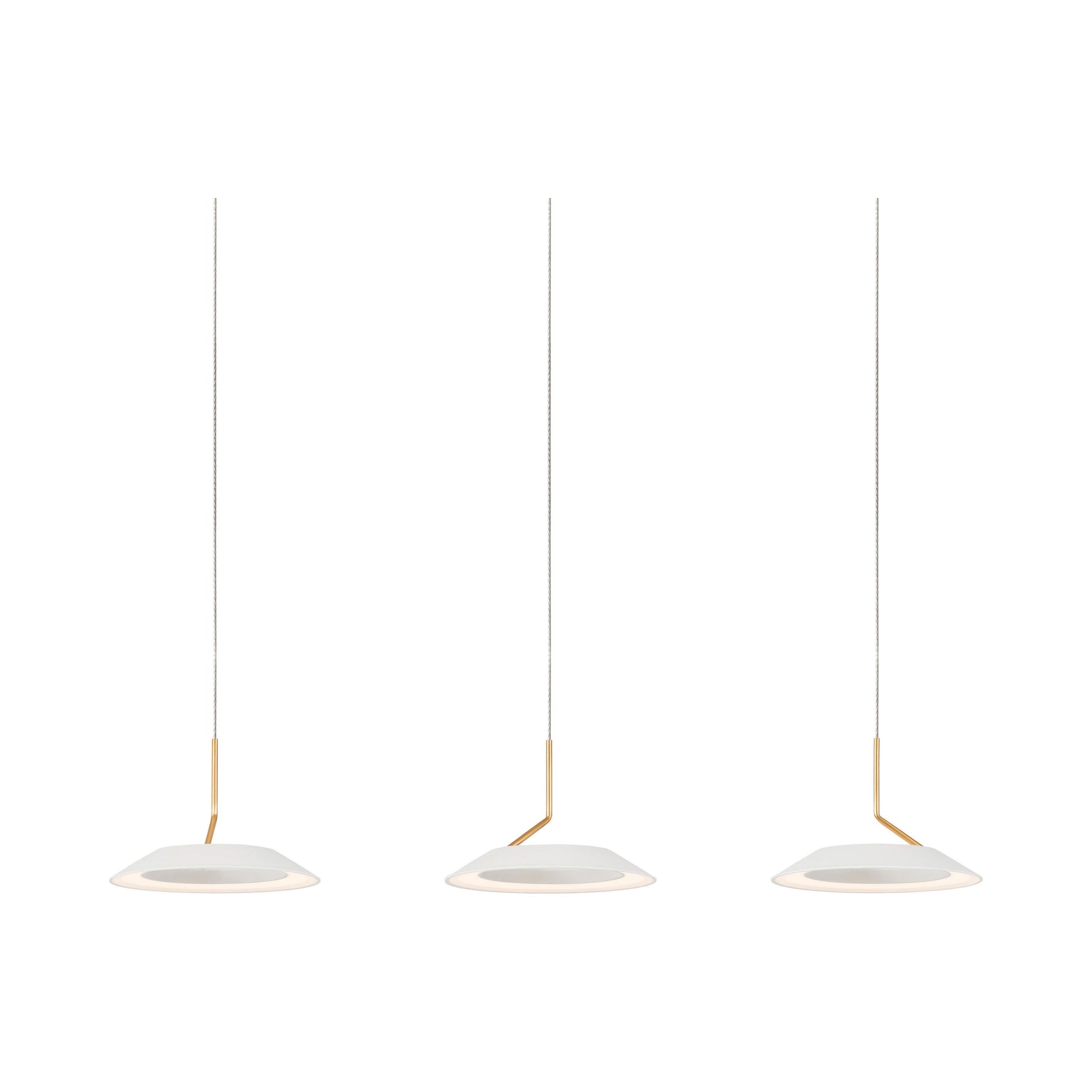 Royyo LED Linear Pendant Light in 3-Light/Matte White with Gold accent.