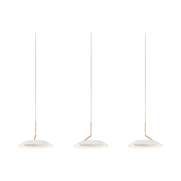 Royyo LED Linear Pendant Light in 3-Light/Matte White with Gold accent.