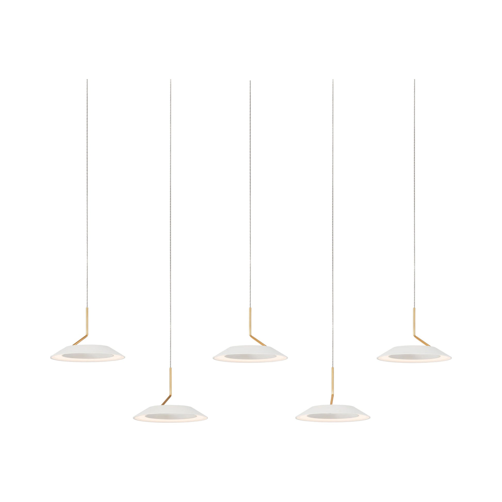 Royyo LED Linear Pendant Light in 5-Light/Matte White with Gold accent.