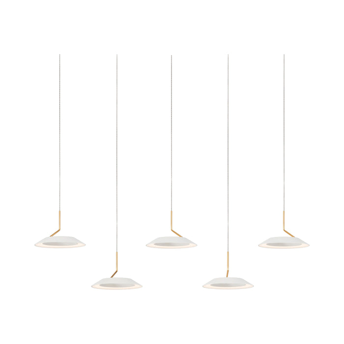 Royyo LED Linear Pendant Light in 5-Light/Matte White with Gold accent.