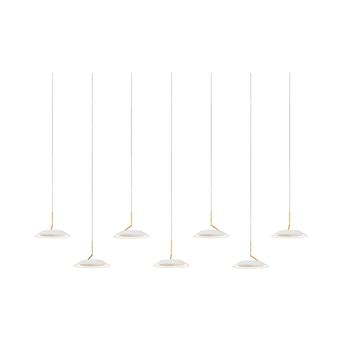 Royyo LED Linear Pendant Light in 7-Light/Matte White with Gold accent.