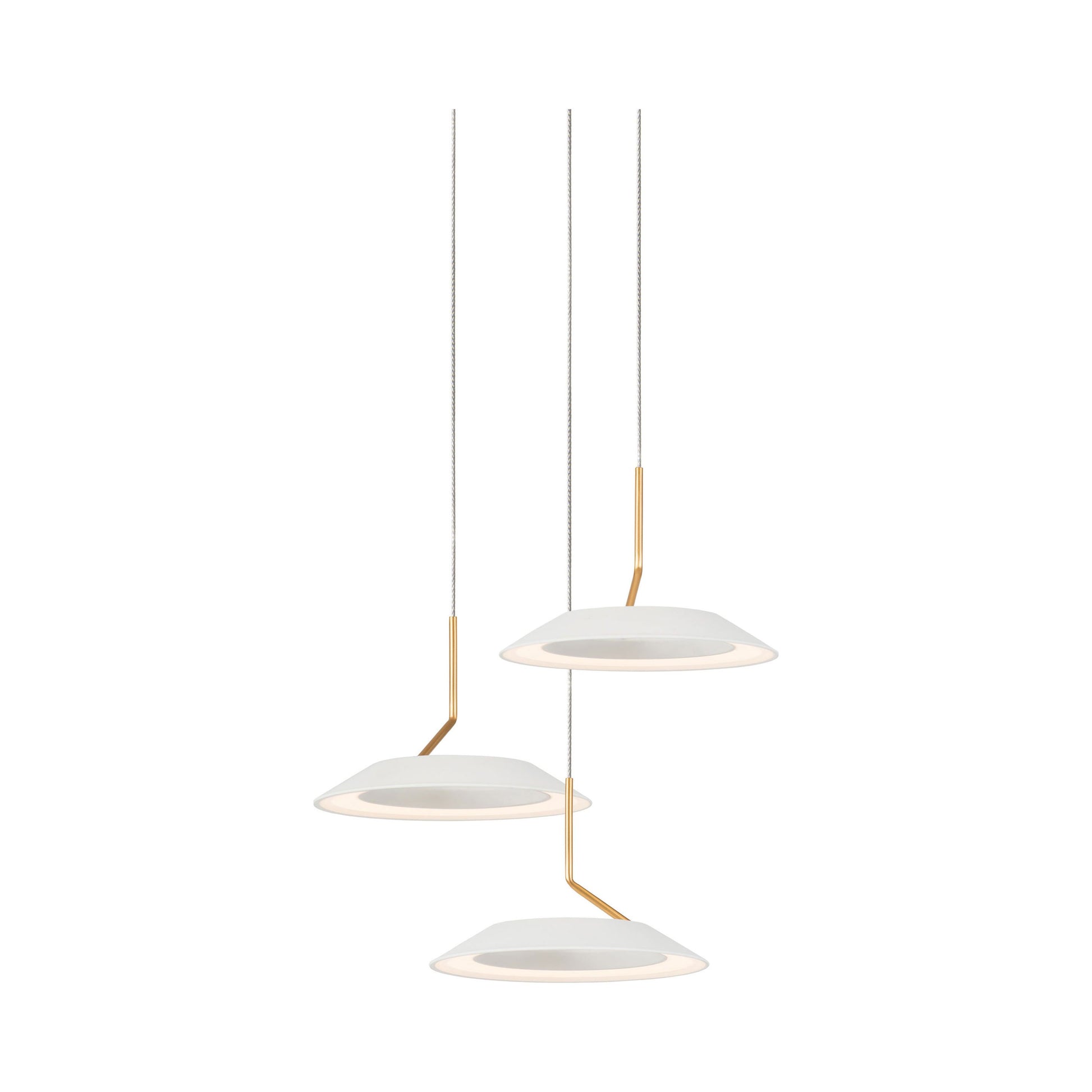 Royyo LED Multi Light Pendant Light in 3-Light/Matte White with Gold accent.