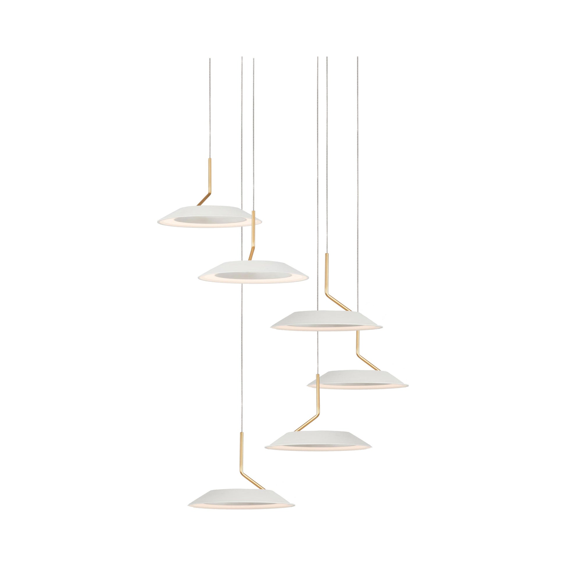Royyo LED Multi Light Pendant Light in 6-Light/Matte White with Gold accent.