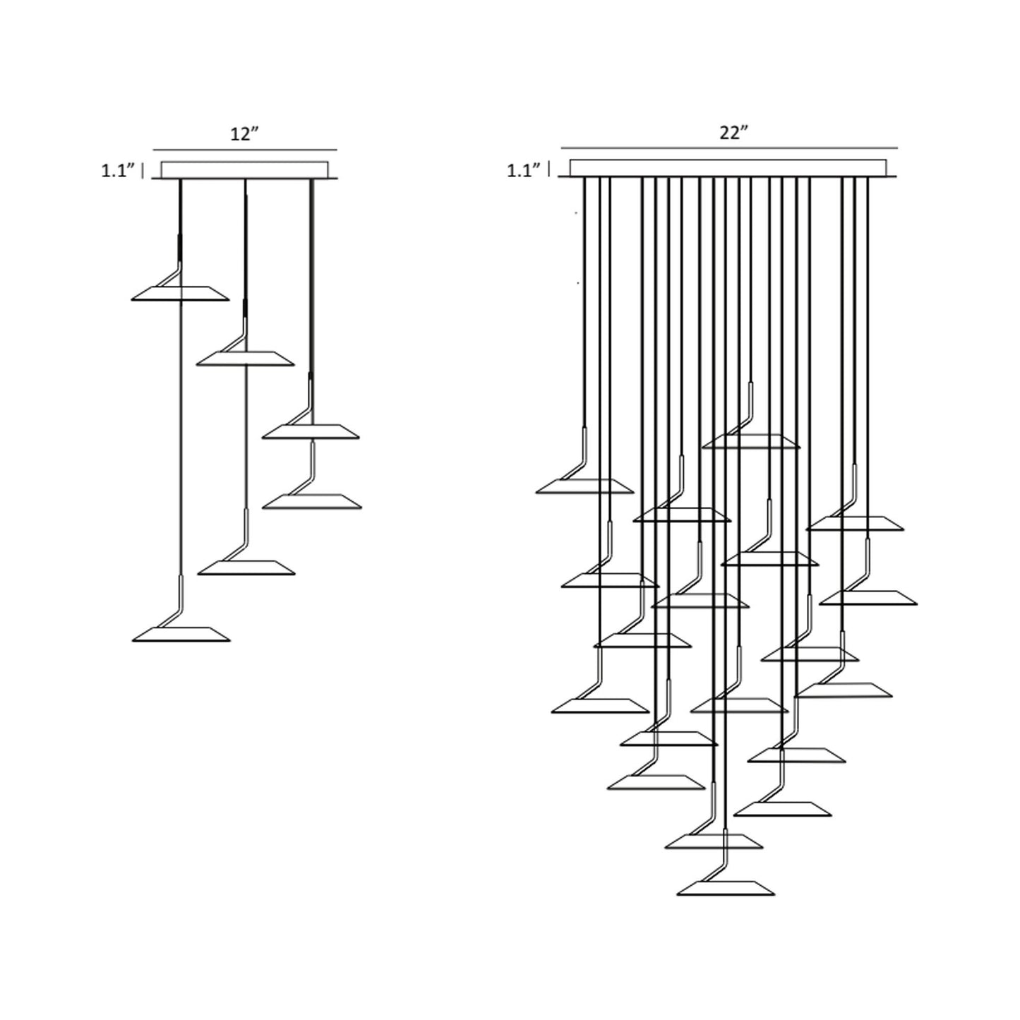 Royyo LED Multi Light Pendant Light - line drawing.