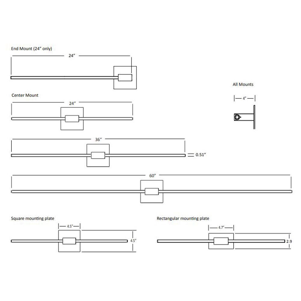 Z-Bar LED Wall Light - line drawing.