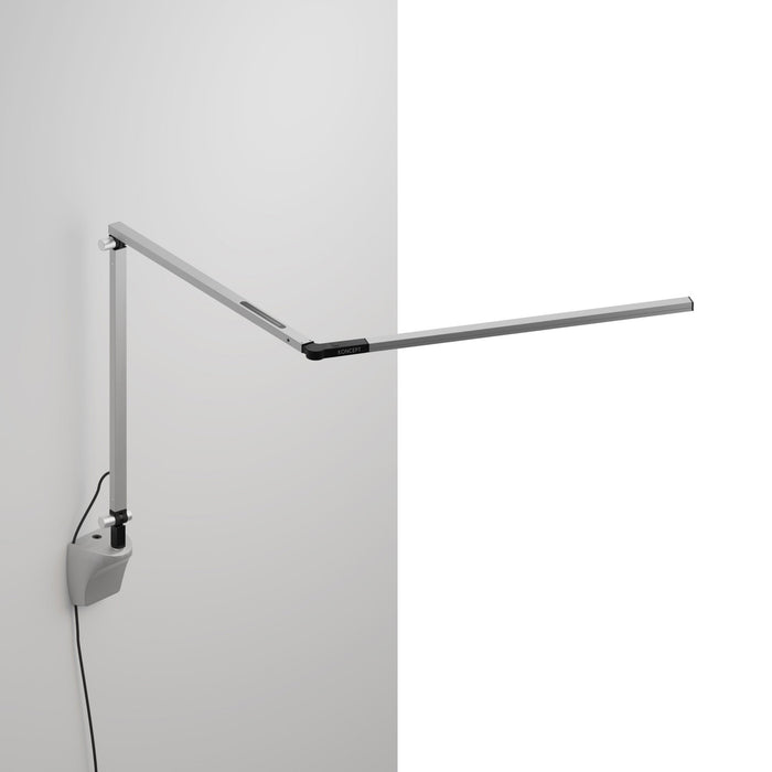 Z-Bar Slim LED Desk Lamp in Silver/Wall Mount.