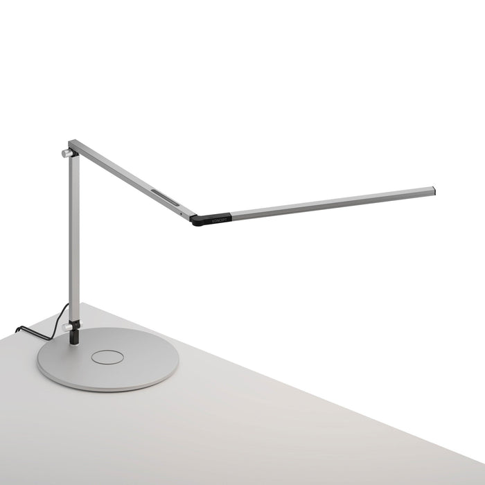 Z-Bar Slim LED Desk Lamp in Silver/Wireless Charging Qi Base.