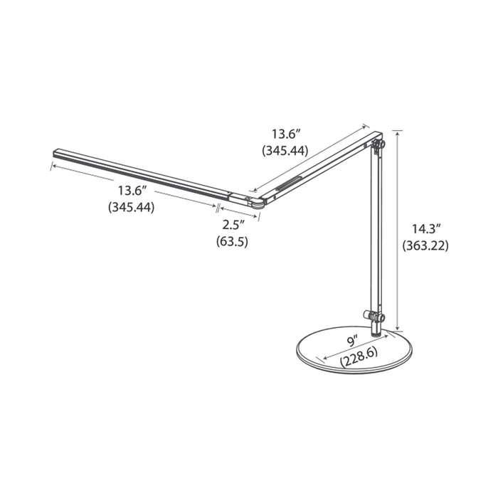 Z-Bar Slim LED Desk Lamp - line drawing.