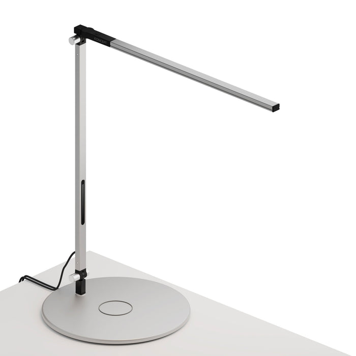 Z-Bar Solo LED Desk Lamp in Silver/Wireless Charging Qi Base.