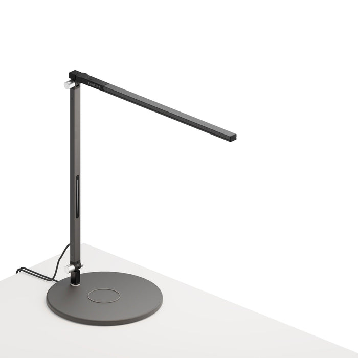 Z-Bar Solo Mini LED Desk Lamp in Metallic Black/Wireless Charging Qi Base.