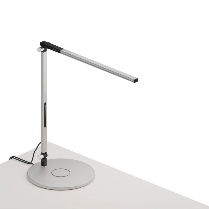 Z-Bar Solo Mini LED Desk Lamp in Silver/Wireless Charging Qi Base.